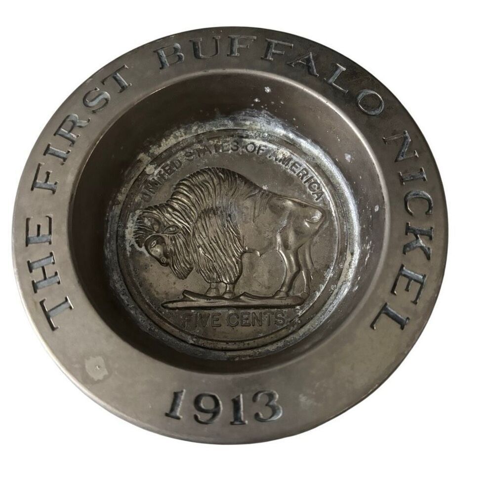 Avon BuffaloāNickel 1913 Pewter Ashtray Trinket Tray